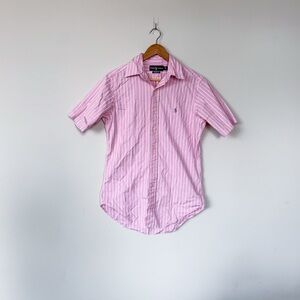 VTG RALPH LAUREN “PINK’ CLASSIC BUTTON DOWN Striped Short Sleeve Collared SHIRT